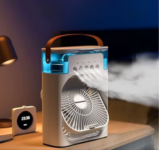 Mini Aire Acondicionado Portátil 3 en 1 – Ventilador, Humidificador y Luz LED | Enfriamiento USB